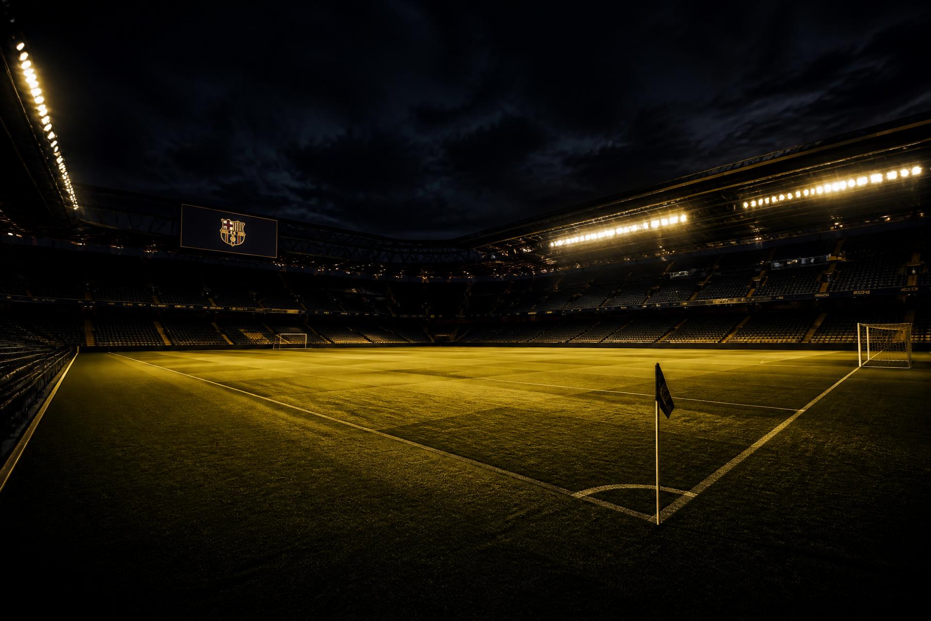 Football stadium under floodlights